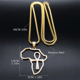 Africa Map Ankh Key Of Life Stainless Steel Chain Necklace