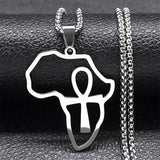 Africa Map Ankh Key Of Life Stainless Steel Chain Necklace