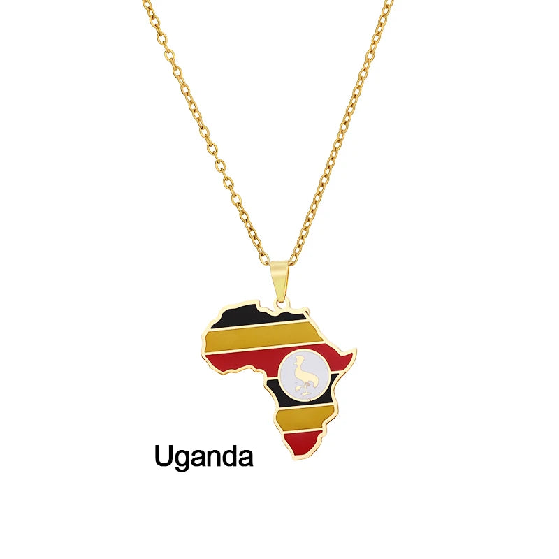 Africa Map Pendant Necklace Stainless Steel Jewelry Egypt Tanzania Eritrea