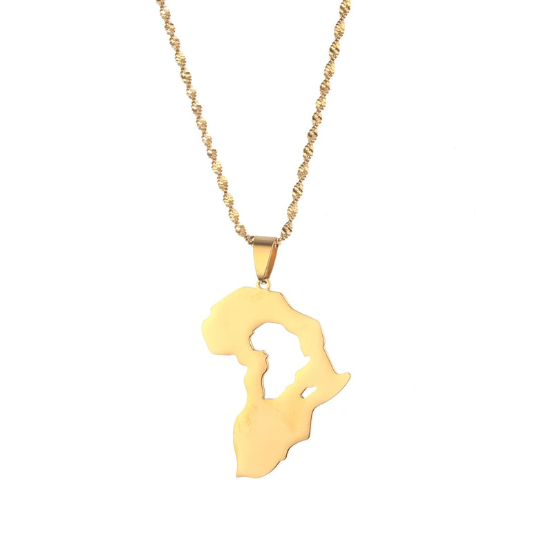 Africa Map Pendant Necklace Silver Jewelry for Women Men