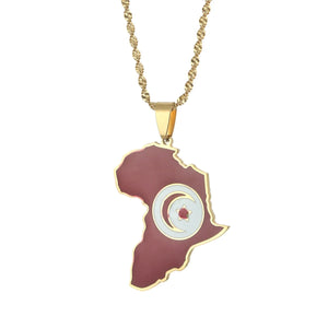 Africa & Tunisia Map Pendant Necklaces Silver Jewelry Tunisia Gift