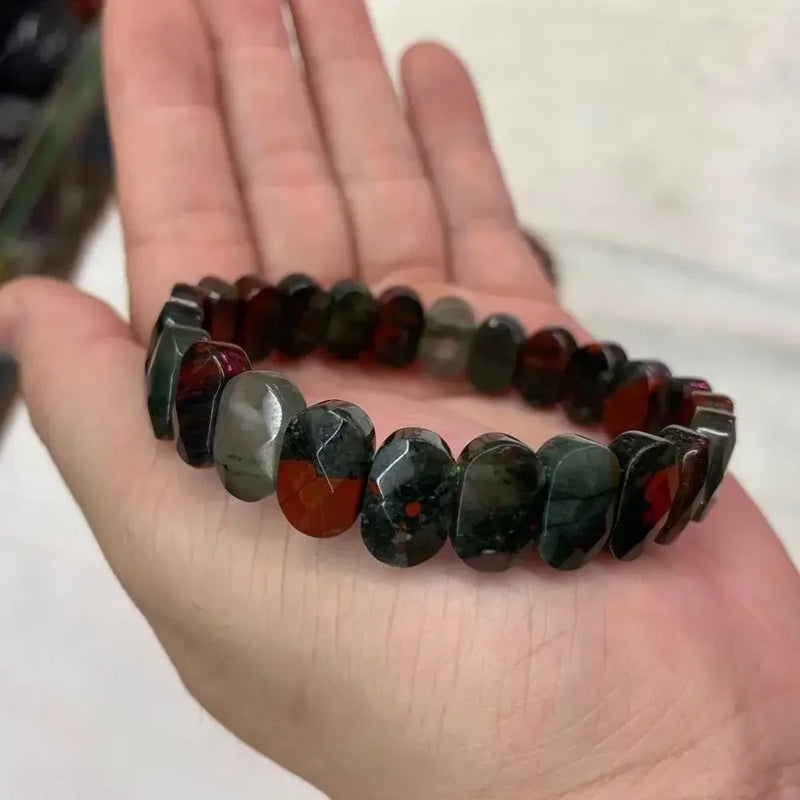 African Bloodstone Heliotrope Stone Beads Bracelet Gemstone Bangle