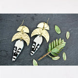 African Bone & Brass Statement Earrings