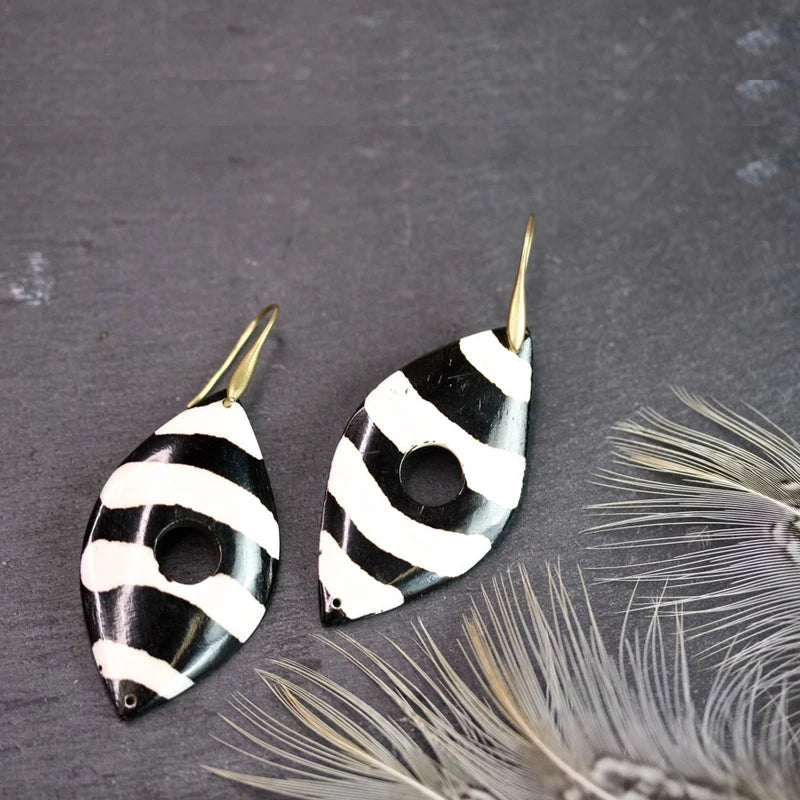 African Bone & Brass Statement Earrings