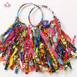 African Fabric Earrings with Tassels for Women Ankara Oversized Earrings