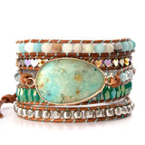 African Natural Stones 5 Strand Wrap Bracelet Crystal Antique Metal Beads