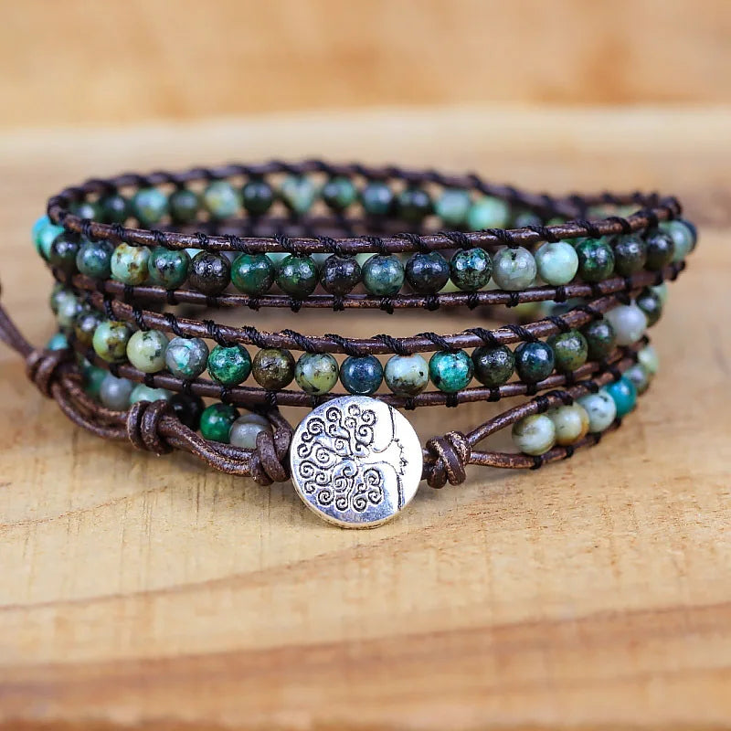 African Pine Stone Multi-layer Bracelet for Men and Women