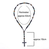 African Turquoise Agate Yellow Tiger Eye Catholic Rosary Cross Necklace