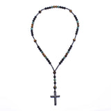 African Turquoise Agate Yellow Tiger Eye Catholic Rosary Cross Necklace
