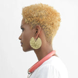 African Tribal Brass Earrings, Boho Oversize Hammered Jewelry