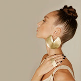 African Tribal Brass Earrings, Boho Oversize Hammered Jewelry