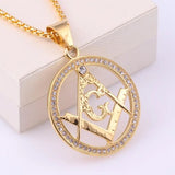 Ag Masonic Round Men's Necklace with Crystal Inlaid Pendant