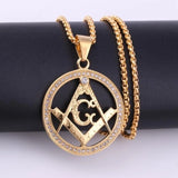 Ag Masonic Round Men's Necklace with Crystal Inlaid Pendant