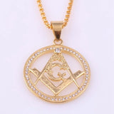 Ag Masonic Round Men's Necklace with Crystal Inlaid Pendant