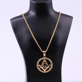 Ag Masonic Round Men's Necklace with Crystal Inlaid Pendant