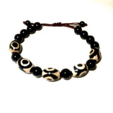 Fengshui DZI 3 Eyes Black&White Agate Bracelet 8mm Beads