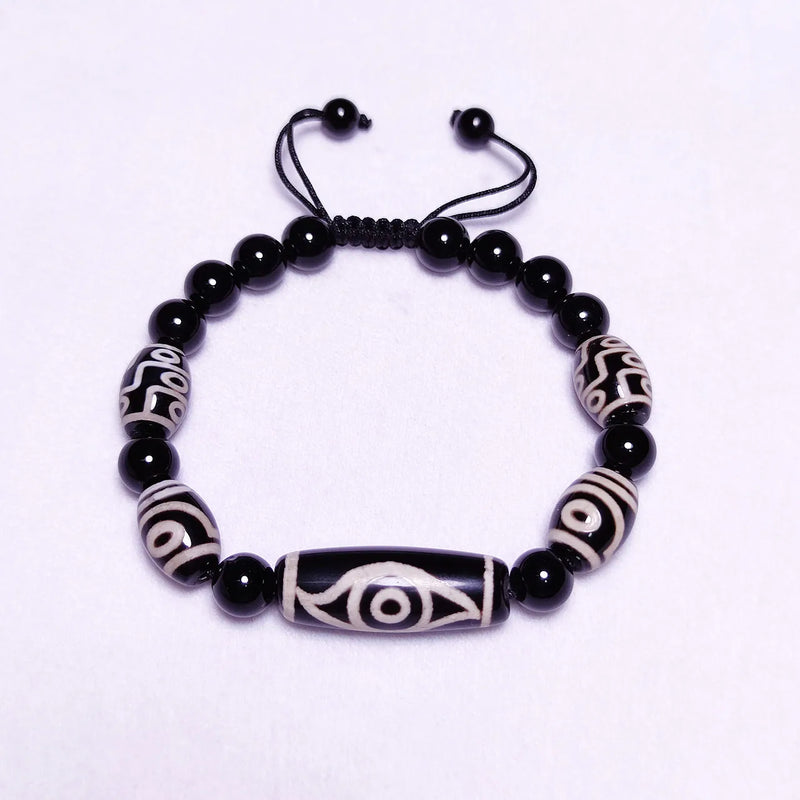 Black/White Phoenix Eye Dzi Bead Bracelet