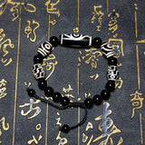 Black/White Phoenix Eye Dzi Bead Bracelet