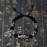 Black/White Phoenix Eye Dzi Bead Bracelet