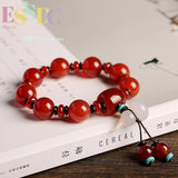 Agate Bracelet Men Women Couple Beads Small Gourd Pendant Red Tibetan Silk