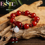 Agate Bracelet Men Women Couple Beads Small Gourd Pendant Red Tibetan Silk