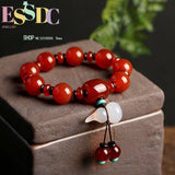 Agate Bracelet Men Women Couple Beads Small Gourd Pendant Red Tibetan Silk