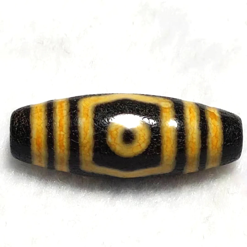 Agate DZI Beads Yellow/Black Dragon Pattern 3 Eyes Totem 11*28mm