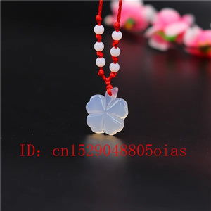 Agate Jade Clover Necklace Jadeite Jewelry Amulet Carved Natural
