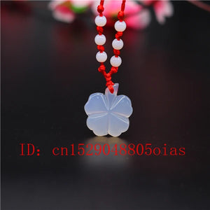 Agate Jade Clover Necklace Jadeite Jewelry Amulet Carved Natural