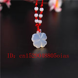Agate Jade Clover Necklace Jadeite Jewelry Amulet Carved Natural