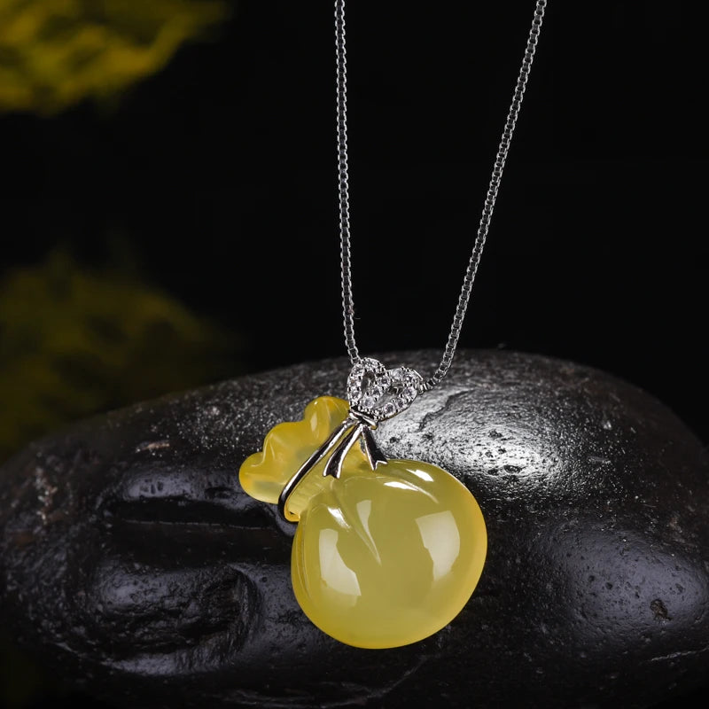 Agate Money Bag Necklace Pendant 5 Colors Jade Pendant Lucky Pendants With Chain