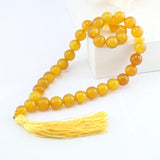 Agate Stone Round 33 Prayer Beads Rosary Tasbin Muslim Bracelet Yellow Tassel