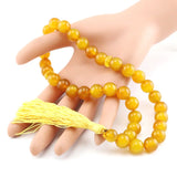 Agate Stone Round 33 Prayer Beads Rosary Tasbin Muslim Bracelet Yellow Tassel