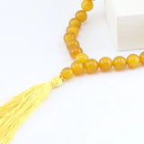 Agate Stone Round 33 Prayer Beads Rosary Tasbin Muslim Bracelet Yellow Tassel