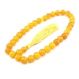 Agate Stone Round 33 Prayer Beads Rosary Tasbin Muslim Bracelet Yellow Tassel