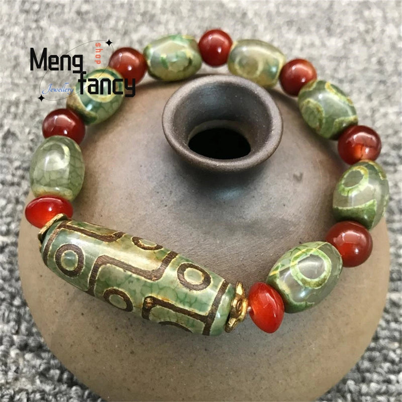 Agate Nine Eyed Dzi Bead Bracelet Natural Jade Jewelry Charms