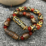 Agate Nine Eyed Dzi Bead Bracelet Natural Jade Jewelry Charms