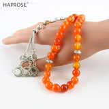 Agate Stone Bracelet Muslim Tasbih Orange Jewelry Necklace Tasbeeh 45 Beads