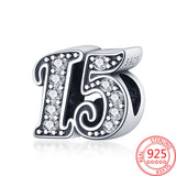 925 Silver CZ Number 30 Bead for Bracelets DIY Anniversary Gift