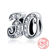 925 Silver CZ Number 30 Bead for Bracelets DIY Anniversary Gift