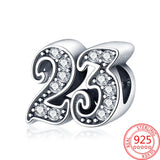 925 Silver CZ Number 40 Bead for Bracelets DIY Age Anniversary Jewelry