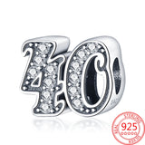 925 Silver CZ Number 40 Bead for Bracelets DIY Age Anniversary Jewelry