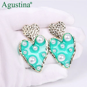 Bohemian Resin Drop Earrings Red Pearl Statement Wedding Earrings