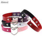 Ahmed Leather Choker Necklace Women Goth Heart Choker Gothic Statement Necklace