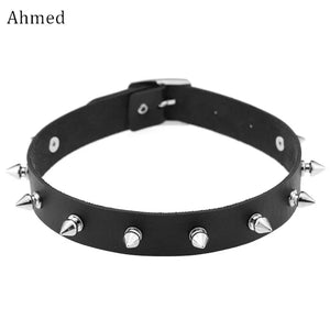 Harajuku Spike Rivet Choker Belt Collar Pu Leather Goth Necklace