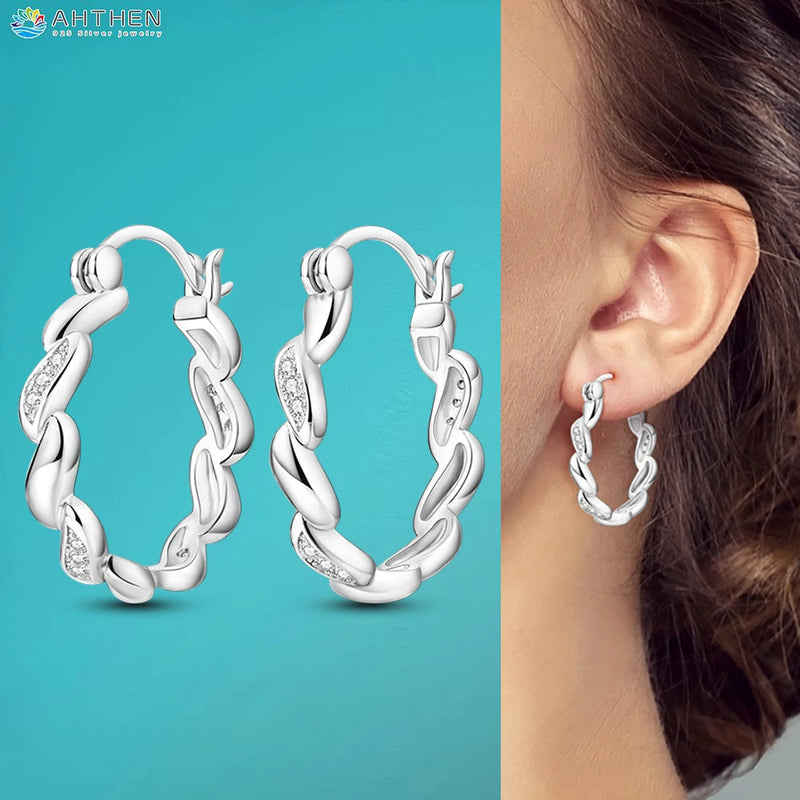 925 Silver Cubic Heart Earrings Liquid Star Hoop Women Earrings
