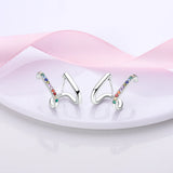 925 Silver Radiant Heart Diamond Stud Earrings Feather Crystal Ball Hoop