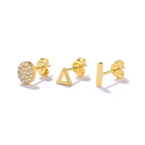 18K Plated Earrings Set Delicate Zircon Pave Charms Ear Studs Jewelry