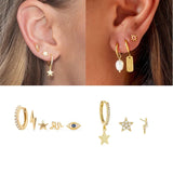 18K Plated Earrings Set Delicate Zircon Pave Charms Ear Studs Jewelry
