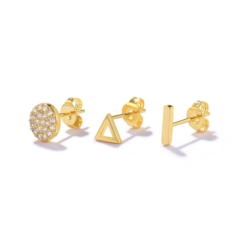 18K Plated Earrings Set Delicate Zircon Pave Charms Ear Studs Jewelry